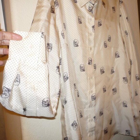 Alexander McQueen Button-Up Silk Skull Button Up Shirt Gray Size IT 36 UK 8 US S - Picture 3 of 8